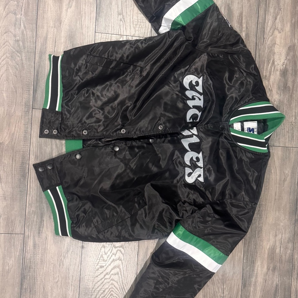 STARTER Black Varsity Jacket with Green Highlights